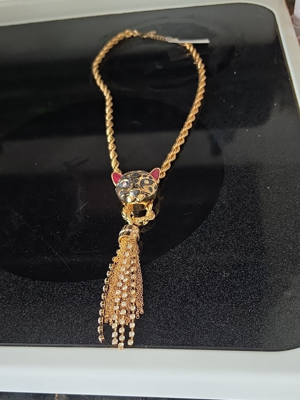 Betsey Johnson Gold Tone Leopard Head Tassel Necklace - Women Jewelry